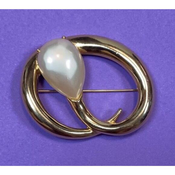Vintage EDWIN PEARL PEP Brooch Pin Gold Tone w/ Pearl 2” x 1.75" RARE - Picture 10 of 13